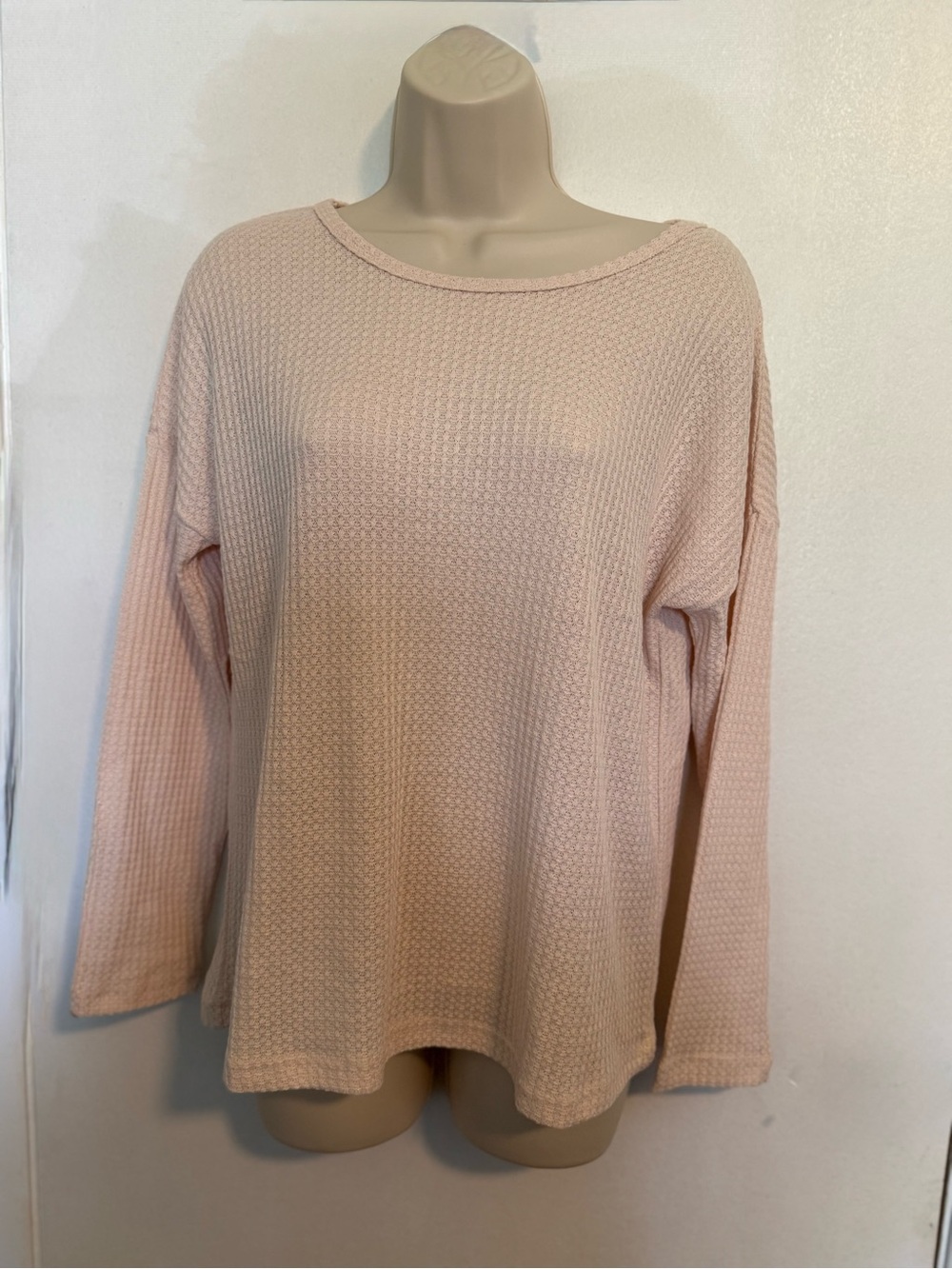 Women's Long Sleeve Waffle Knit Top - Blush Pink